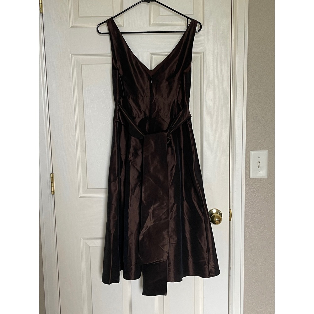 Ann Taylor Satin Cocktail Dress Womens Size 6 Brown V Neck Bow Back Formal Party - Picture 4 of 16